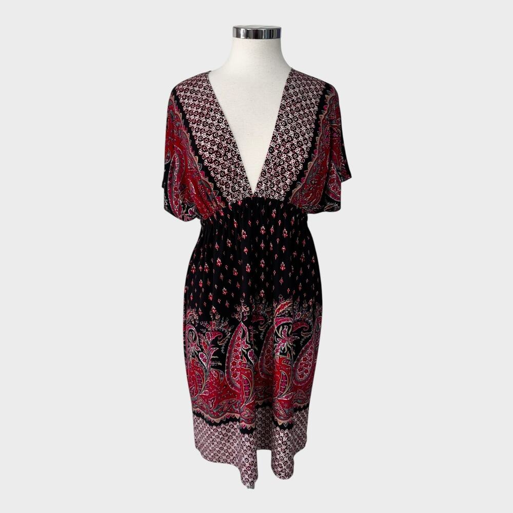 Joei & i Size Large Dress Deep V Neck Black Pink Paisley - Picture 2 of 8